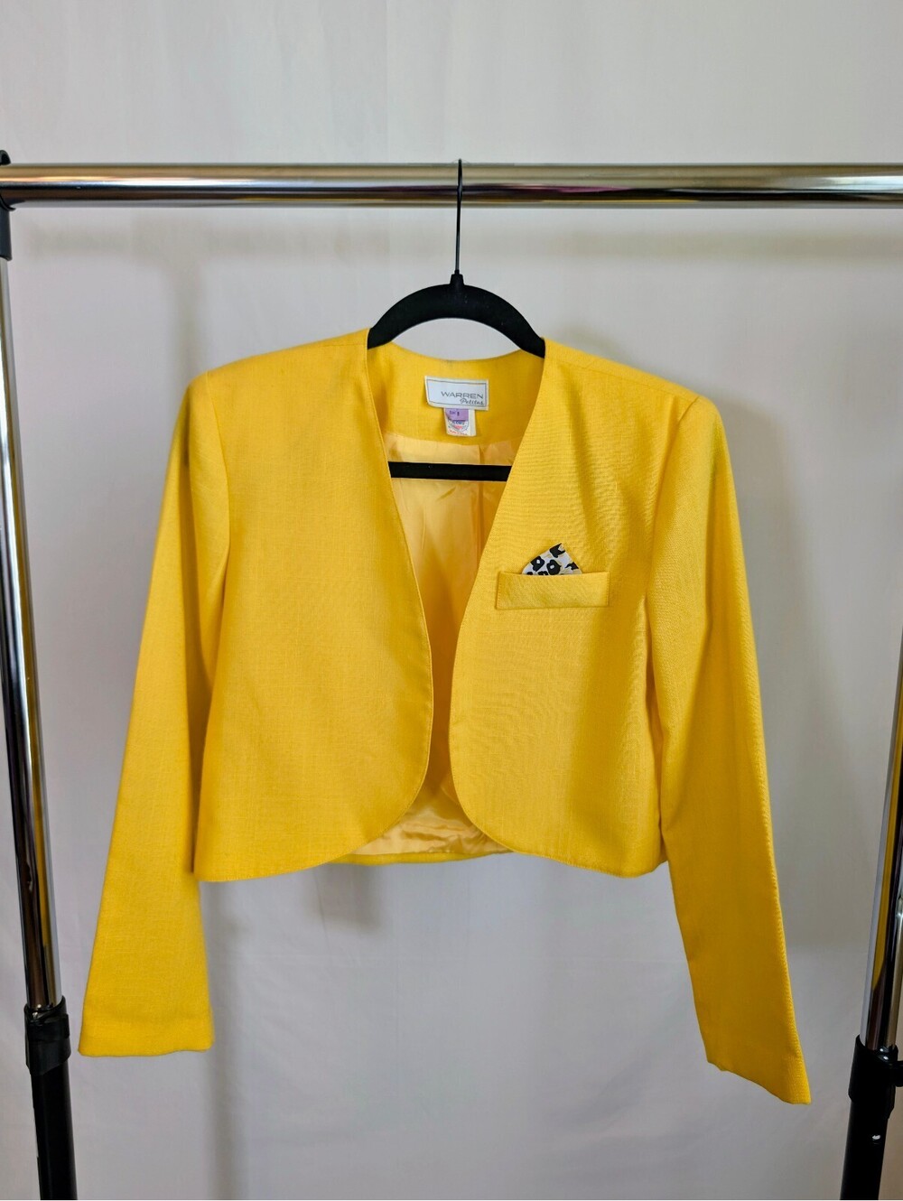 Vtg 80s Warren Petites Yellow Cropped Bolero Jacket Blazer Pocket Square ILGWU 8
